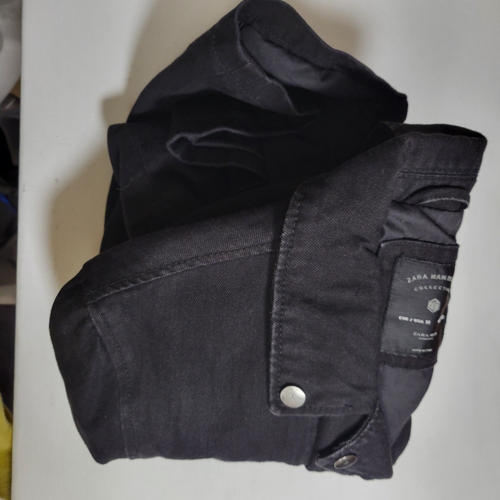 ZARA Man Denim Black Moto Jacket Mens M New Culture Biker Grunge Streetwear Punk - Picture 9 of 9